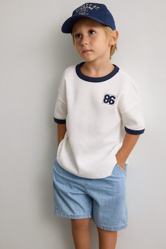 Baby Boys Ecru Oversize Fit Printed Short Sleeve T-Shirt