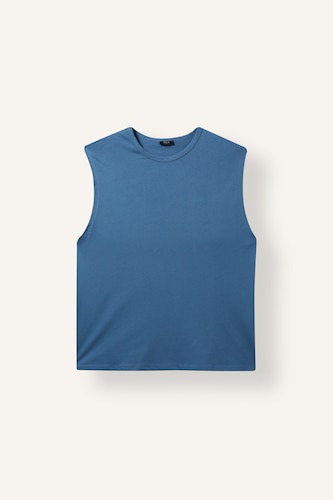Men Blue Boxy Fit Crew Neck Sleeveless Tank Top