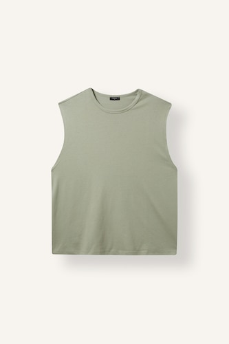Men Green Boxy Fit Crew Neck Sleeveless Tank Top