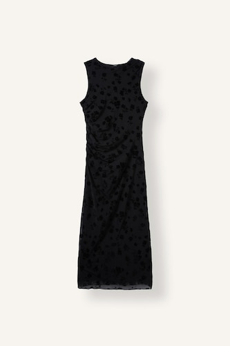 Crew Neck Floral Gathered Tulle Sleeveless Midi Dress