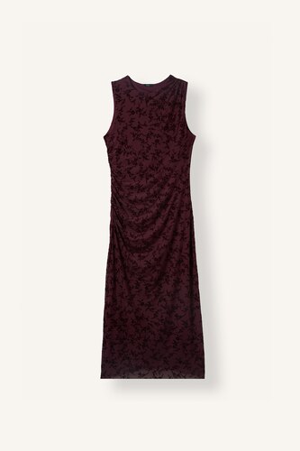 Robe midi fleurie sans manches en tulle à col rond