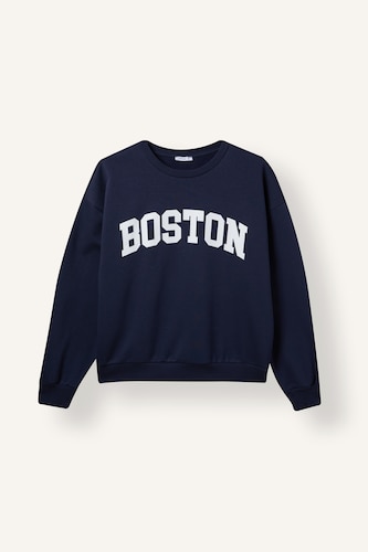 Kadın Lacivert Oversize Boston Baskılı Sweatshirt