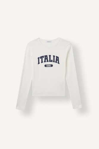 Fitted Printed Ribbed Crew Neck Long Sleeve T-Shirt
