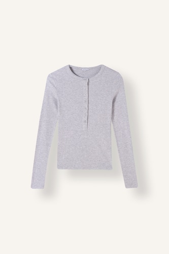 Women Grey Melange Slim Fit Camisole Long Sleeve T-Shirt