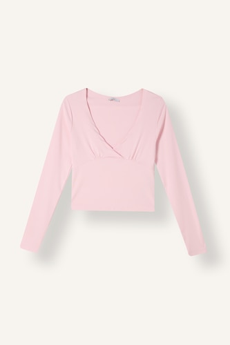 Women Light Pink Slim Fit Ribana Long Sleeve T-Shirt