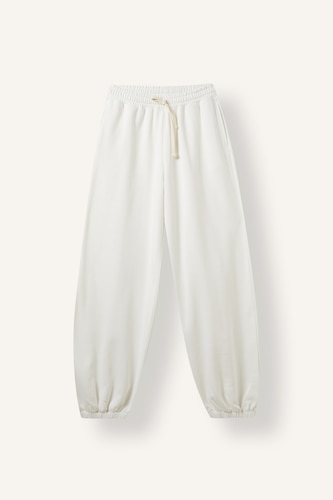 Women White Loose Fit Thick Sweatshirt Fabric Trousers