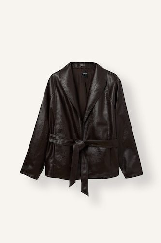 With Belt Faux Leather Jacket