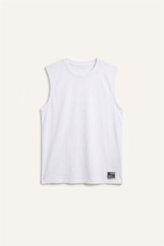 Erkek Beyaz Boxy Fit Fitilli Atlet