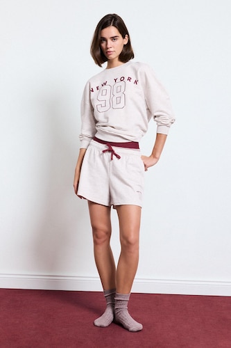Women Beige Melange Regular Fit Thin Sweatshirt Fabric Knitted Bottoms