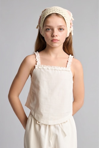 Young Girls - Teen Girls Ecru Girl Short Sleeve Blouse