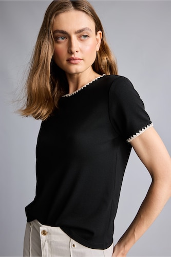 WOMAN Black Slim Fit Ribana Short Sleeve T-Shirt