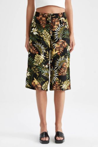 High Waisted Floral Print Viscose Crop Chinos