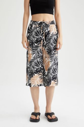 High Waisted Floral Print Viscose Crop Chinos