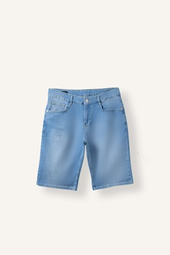 Erkek Açık Mavi Regular Fit Jean Bermuda
