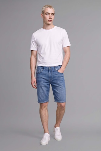 Erkek Açık Mavi Regular Fit Jean Bermuda