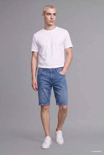 رجال أزرق فاتح Regular Fit Denim Bermuda Shorts