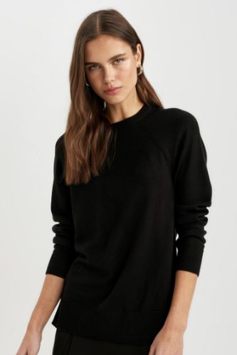 Yumuşak Dokulu Bisiklet Yaka Reglan Kol Basic Düz Triko Kazak