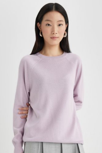 Regular Fit Yumuşak Dokulu Bisiklet Yaka Reglan Kol Basic Düz Triko Kazak