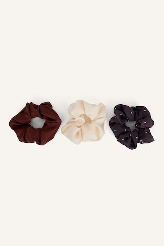 Kadın Açık Kahve Kadın 3'lü Scrunchie Saç Tokası