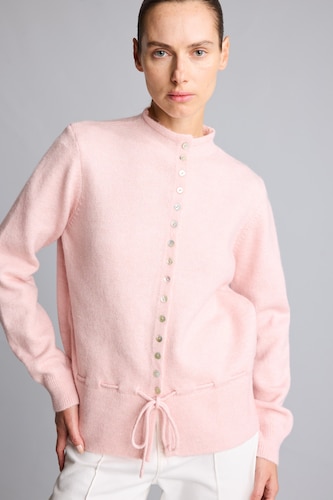 Kadın Pembe Relaxed Fit Beli Bağcıklı Basic Hırka
