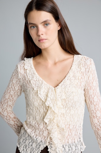 Woman Ecru Regular Fit Lace Long Sleeve T-Shirt