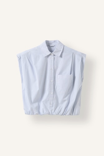 Kadın Siyah Çizgili Poplin Etek Ucu Lastikli Crop Gömlek