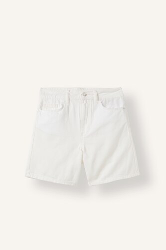 Kadın Beyaz/Gümüş Regular Fit Jean Bermuda Şort