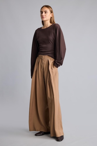 Women Camel Wide Leg Trousers