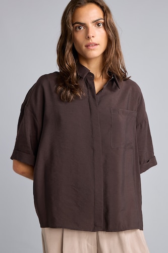 WOMAN Brown Overshirt Fit Modal Single Pocket Short Sleeve Shirt