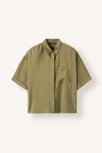 Women Khaki modal Short Sleeve Shirt