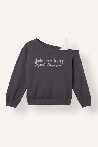 Omzu Açık Baskılı Sweatshirt Kız Çocuk
