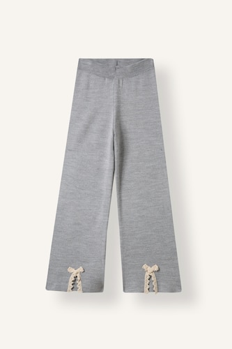 Kız Çocuk - Genç Kız Gri Melanj Wide Leg Fiyonklu Triko Pantolon Kız Çocuk
