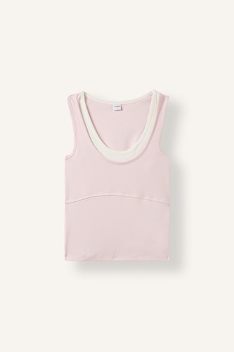Kadın Açık Pembe Katmanlı Yaka Ribana Crop Basic Atlet