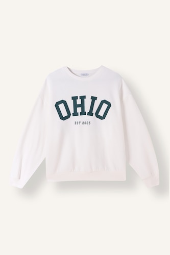 Kadın Kırık Beyaz Oversize Baskılı Sweatshirt