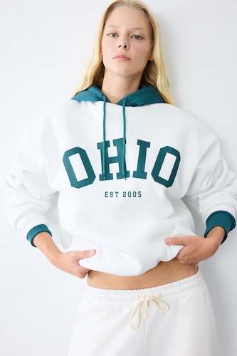 WOMAN White Oversize Fit 100% Cotton Printed Crew Neck Sweatshirt