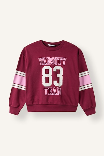 Kız Çocuk - Genç Kız Bordo Şeritli Baskılı Sweatshirt Kız Çocuk