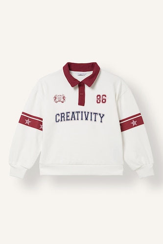 Kız Çocuk - Genç Kız Ekru Polo Yaka Baskılı Sweatshirt Kız Çocuk