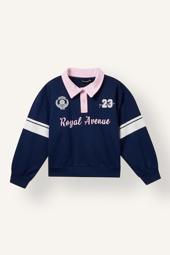 Young Girls - Teen Girls NAVY Regular Fit Slogan Polo Collar Sweatshirt