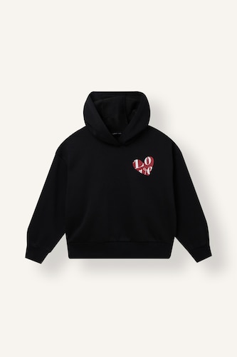 Kız Çocuk - Genç Kız Siyah Kapüşonlu Baskılı Sweatshirt Kız Çocuk