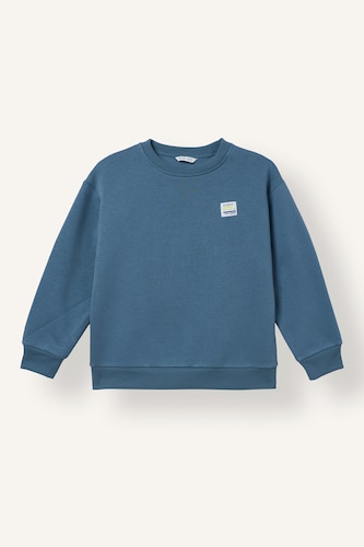 Erkek Çocuk - Genç Erkek Mavi Regular Fıt Etiket Baskılı Kalın Sweatshirt Erkek Çocuk