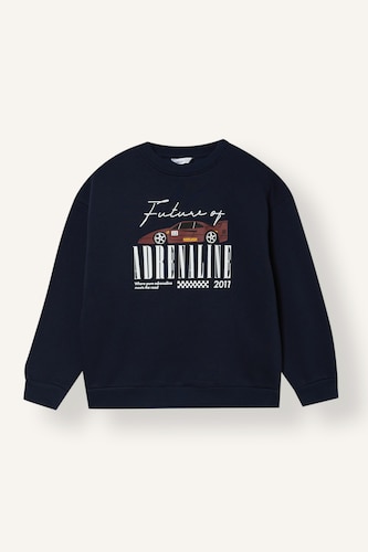 Regular Fıt Bisiklet Yaka Araç Baskılı Kalın Kumaş Sweatshirt Erkek Çocuk