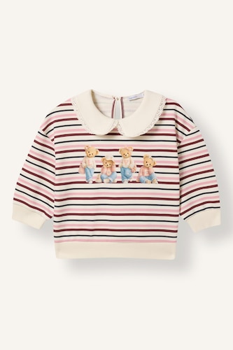 Çizgili Ayıcık Baskılı Bebe Yaka Sweatshirt