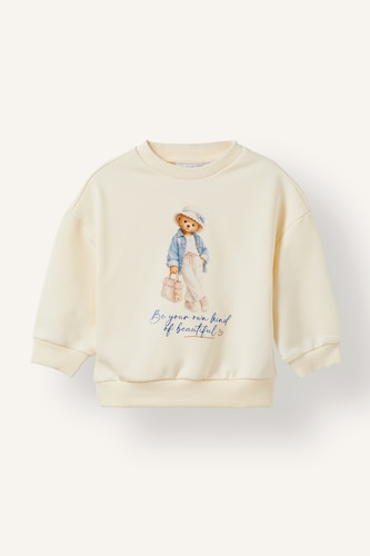 Kız Bebek Ekru Ayıcıklı Kalın Sweatshirt Kız Bebek