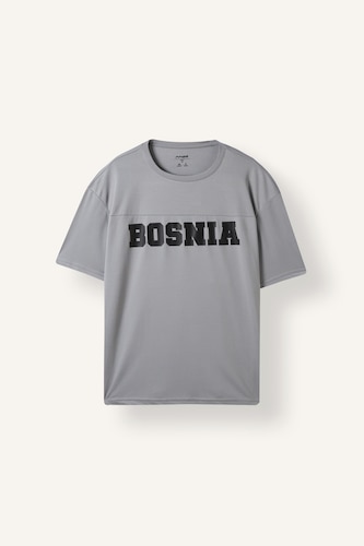 Erkek Açık Gri Boxy Fit Kısa Kollu Baskılı Tişört