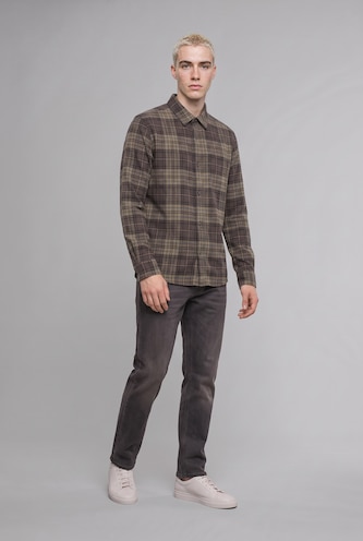 Men Purple Boxy Fit Flanel Long Sleeve Shirt