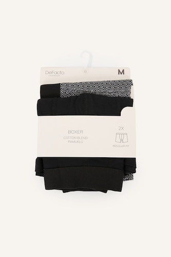 Erkek Siyah Regular Fit Etnik Desenli 2'li Boxer