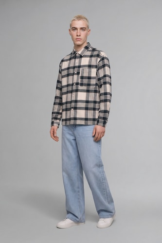 Erkek Lacivert Boxy Fit Ekose Oduncu Gömlek