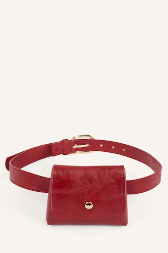 Women Red Woman Oval Buckle Faux Leather