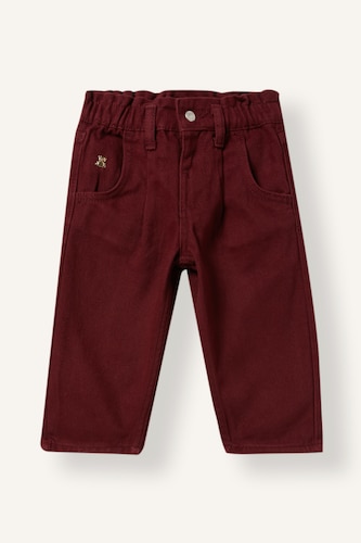 Kız Bebek Bordo Barrel Fit Gabardin Pantolon Kız Bebek