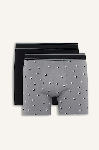 Erkek Siyah Regular Fit Geometrik Desenli 2'li Boxer